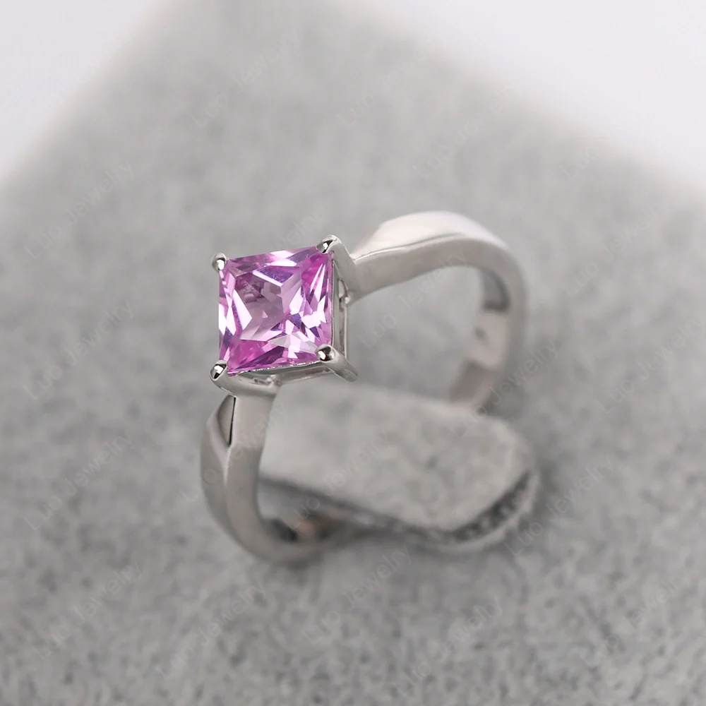 Princess Cut Kite Set Pink Sapphire Solitaire Ring - Image 4