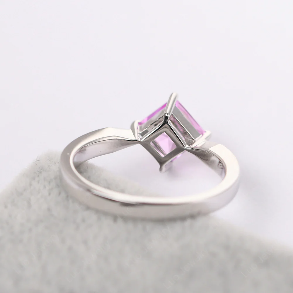 Princess Cut Kite Set Pink Sapphire Solitaire Ring - Image 5