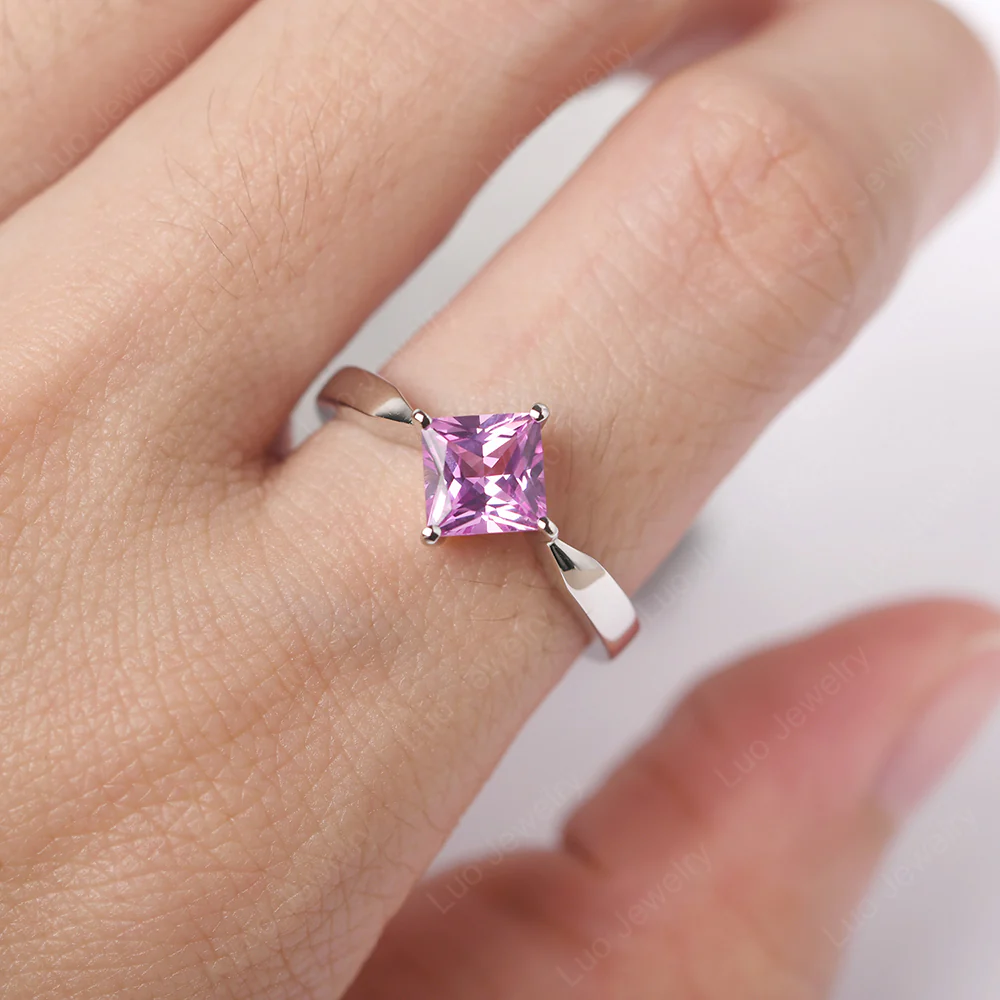 Princess Cut Kite Set Pink Sapphire Solitaire Ring - Image 7