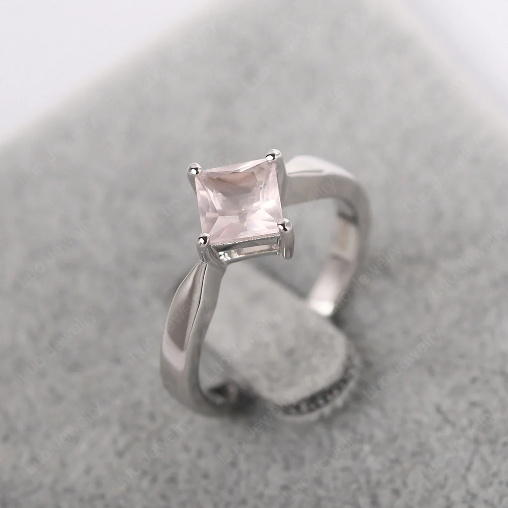 Rose Quartz Princess Cut Kite Set Ring - Image 3