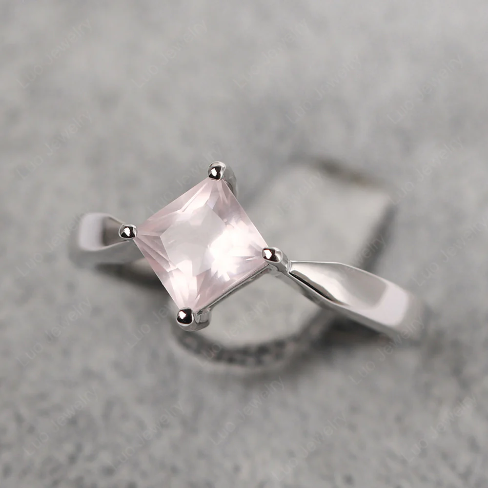 Rose Quartz Princess Cut Kite Set Ring - Image 4