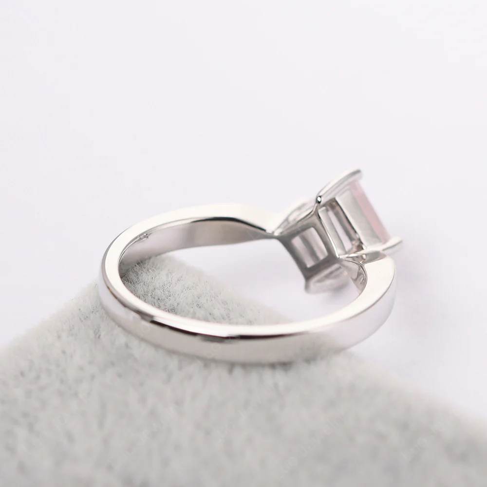 Rose Quartz Princess Cut Kite Set Ring - Image 5