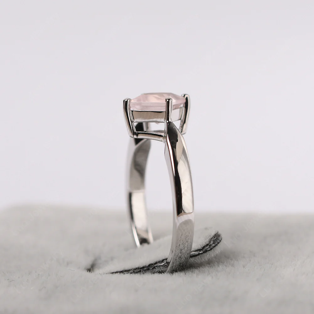 Rose Quartz Princess Cut Kite Set Ring - Image 6