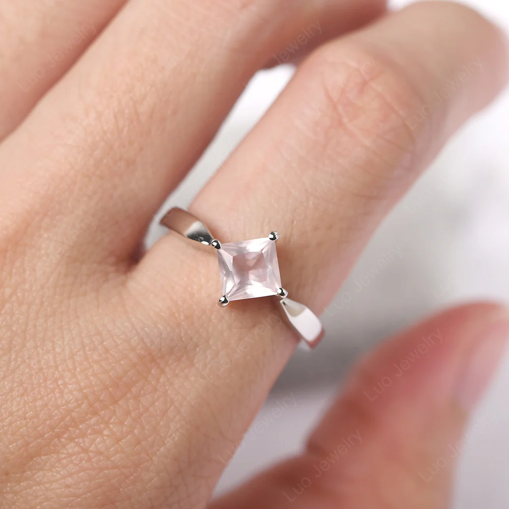 Rose Quartz Princess Cut Kite Set Ring - Image 7