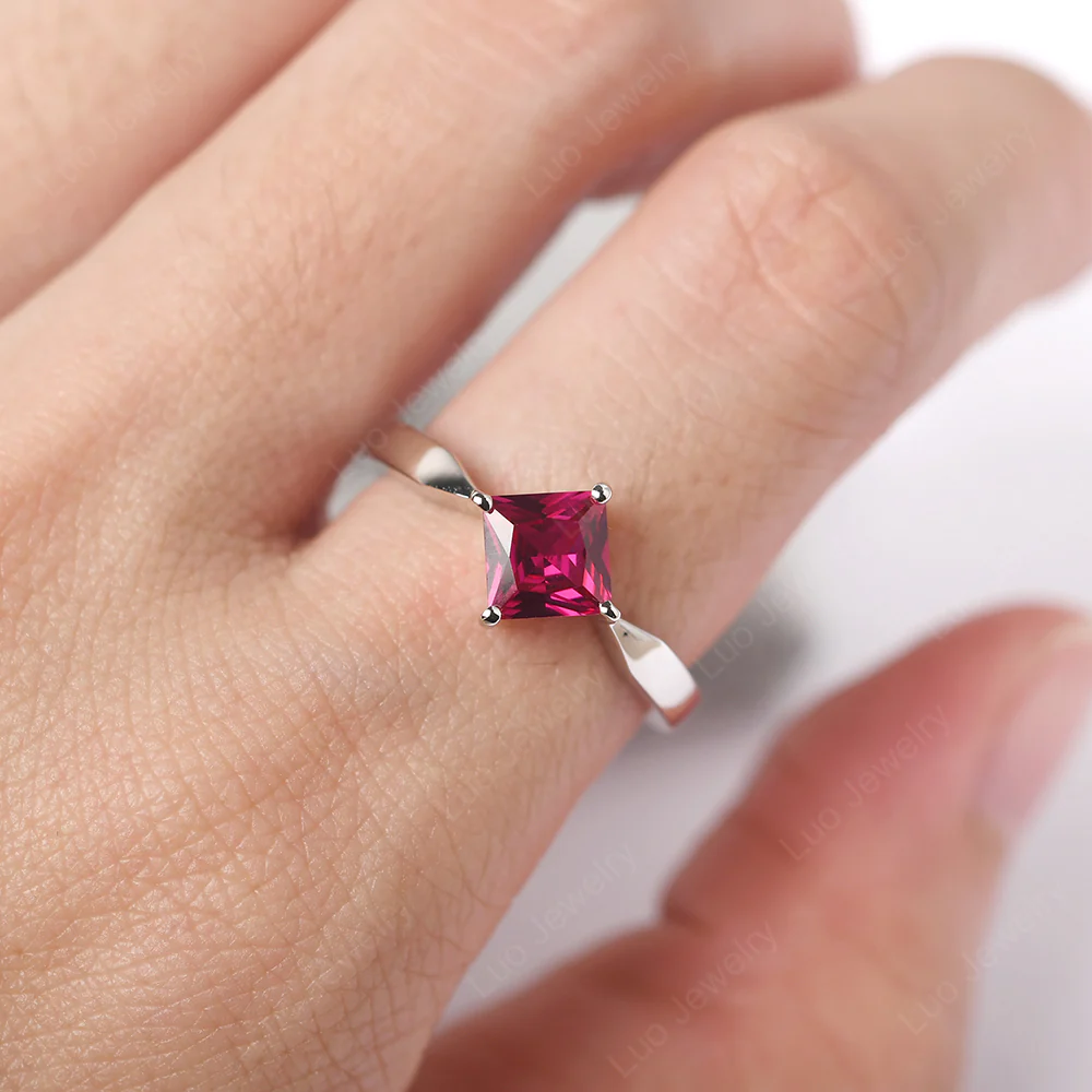 Ruby Princess Cut Kite Set Ring - Image 7