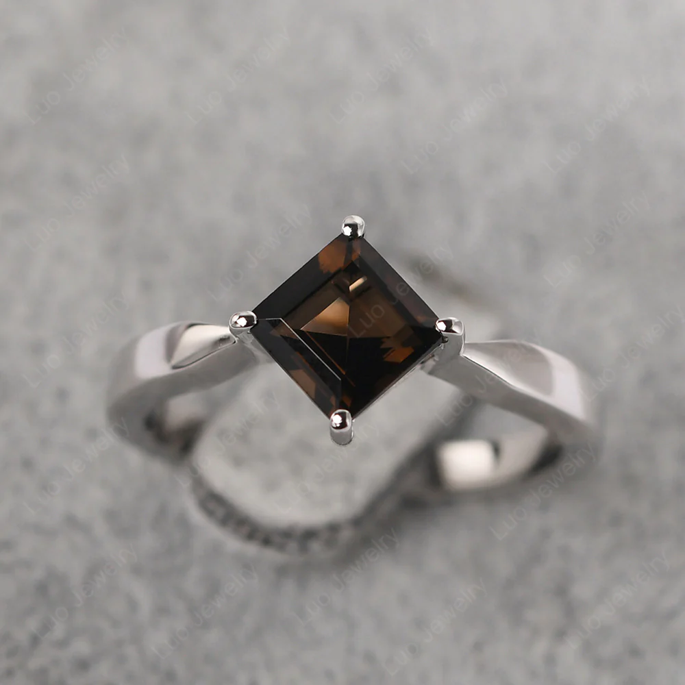 Smoky Quartz Square Cut Kite Set Ring - Image 2