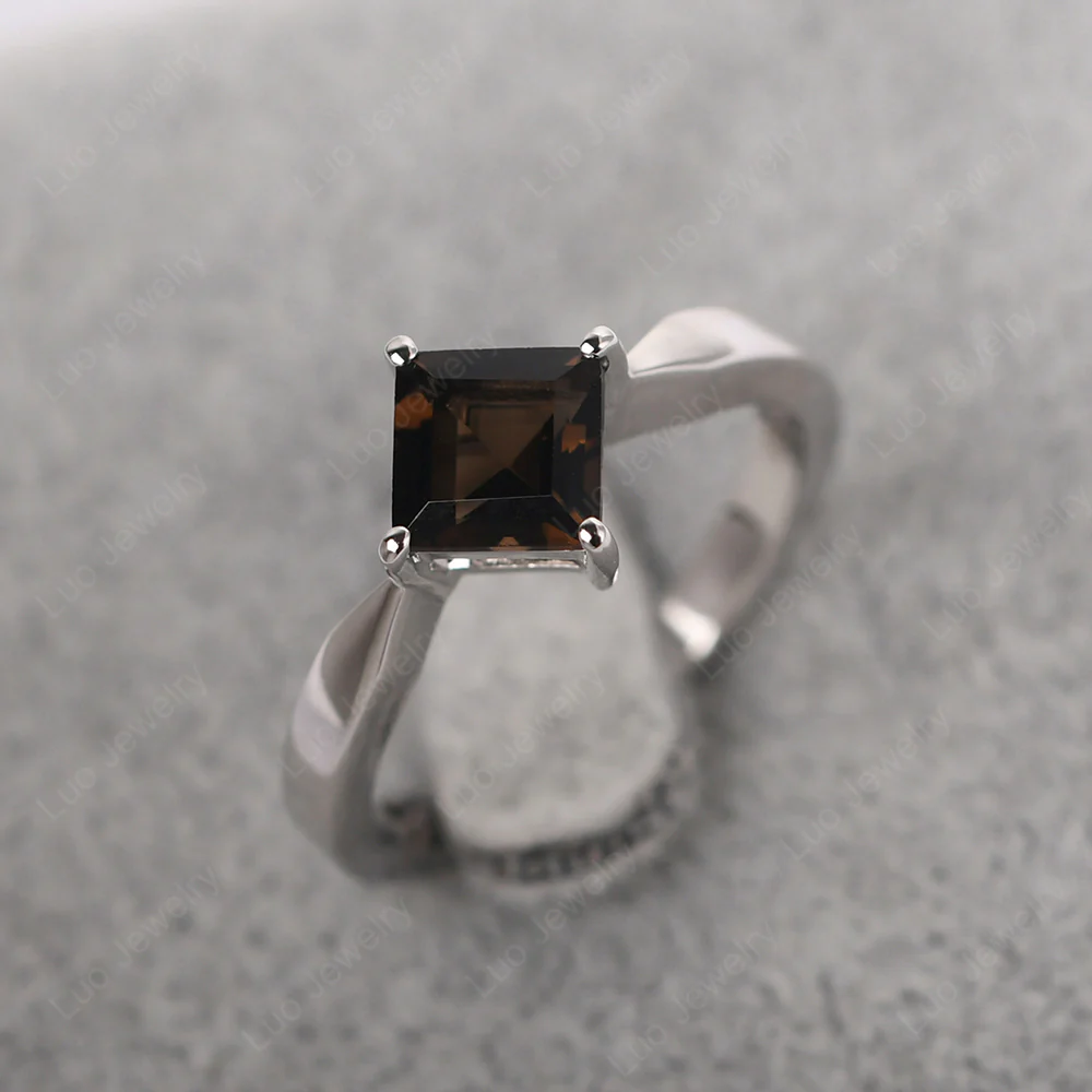 Smoky Quartz Square Cut Kite Set Ring - Image 3