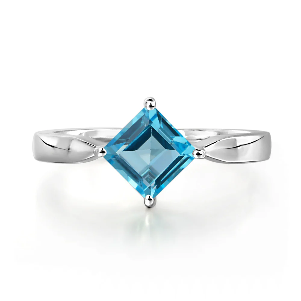 Square Cut Kite Set Swiss Blue Topaz Solitaire Ring