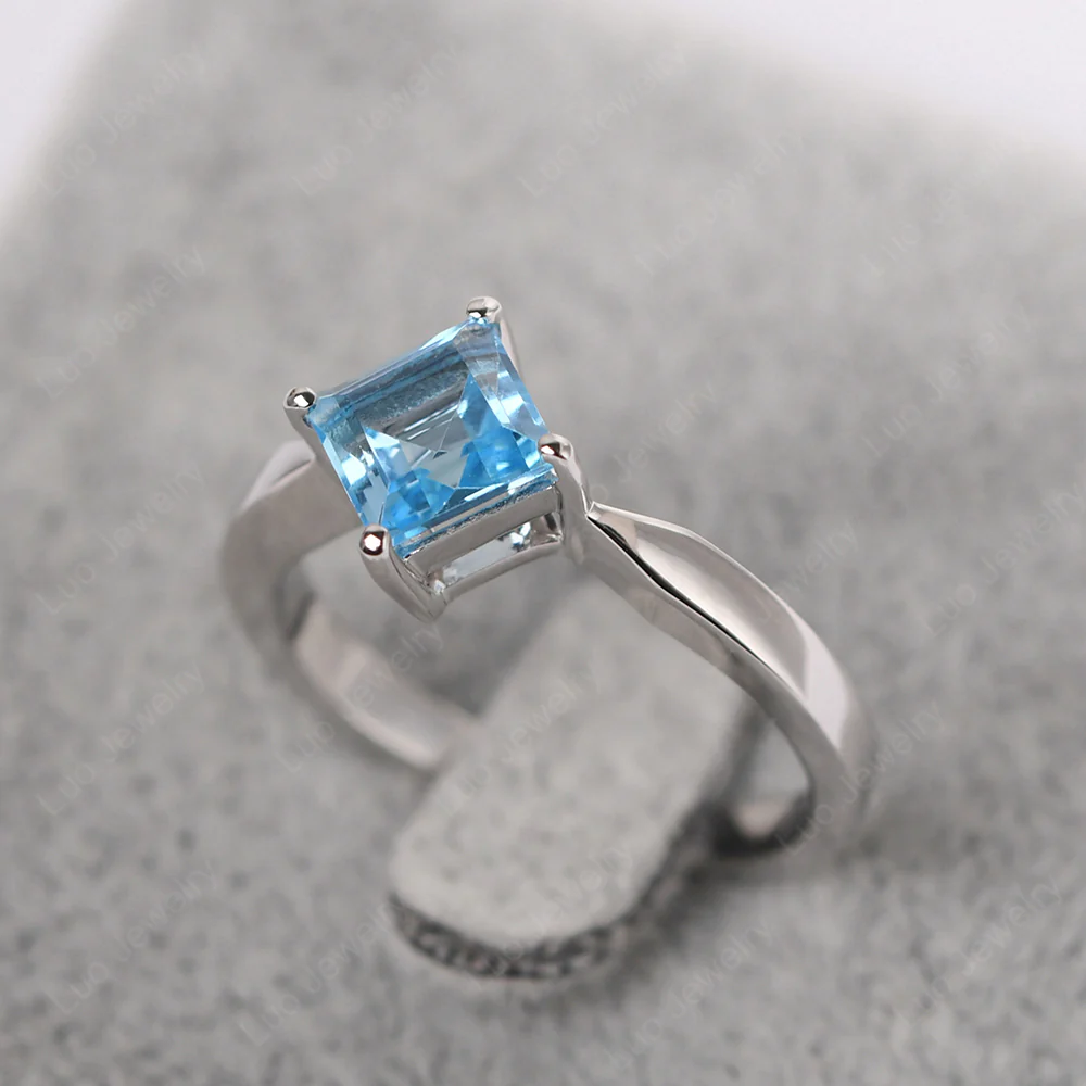 Square Cut Kite Set Swiss Blue Topaz Solitaire Ring - Image 4