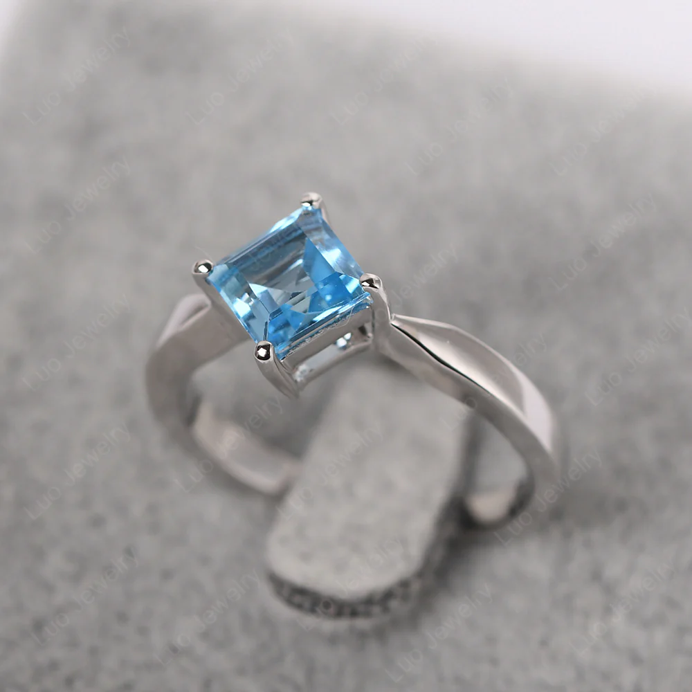 Square Cut Kite Set Swiss Blue Topaz Solitaire Ring - Image 5