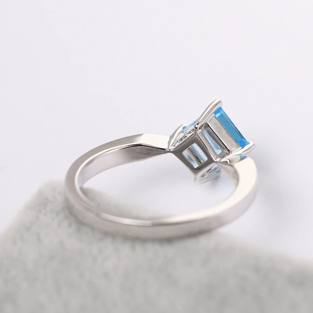 Square Cut Kite Set Swiss Blue Topaz Solitaire Ring - Image 6