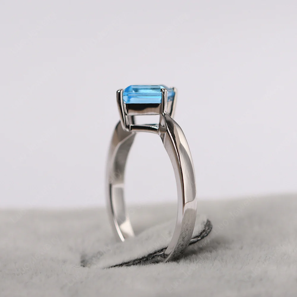 Square Cut Kite Set Swiss Blue Topaz Solitaire Ring - Image 7