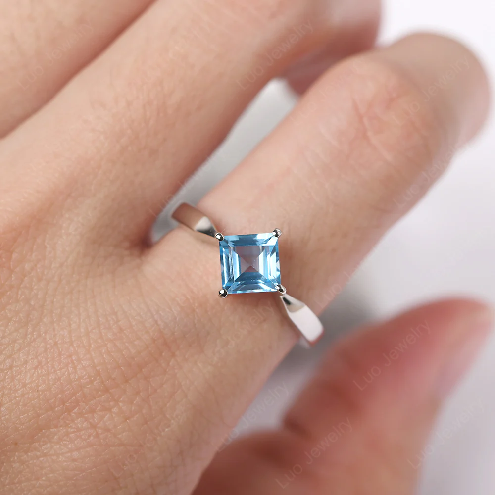 Square Cut Kite Set Swiss Blue Topaz Solitaire Ring - Image 8