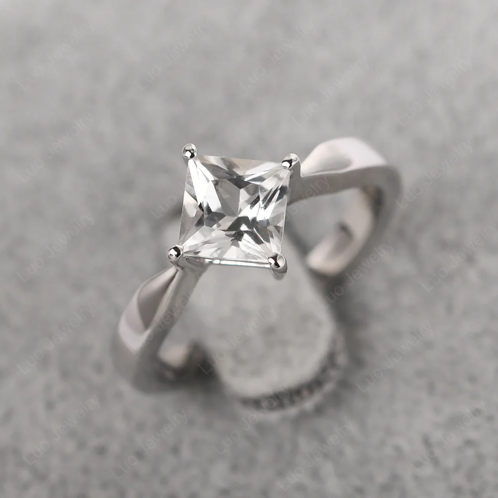 White Topaz Princess Cut Kite Set Ring - Image 2