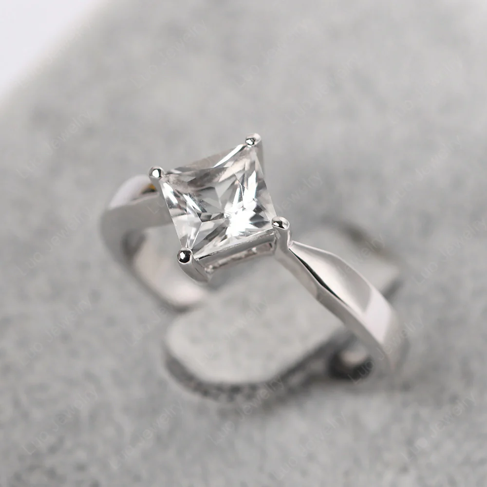 White Topaz Princess Cut Kite Set Ring - Image 3