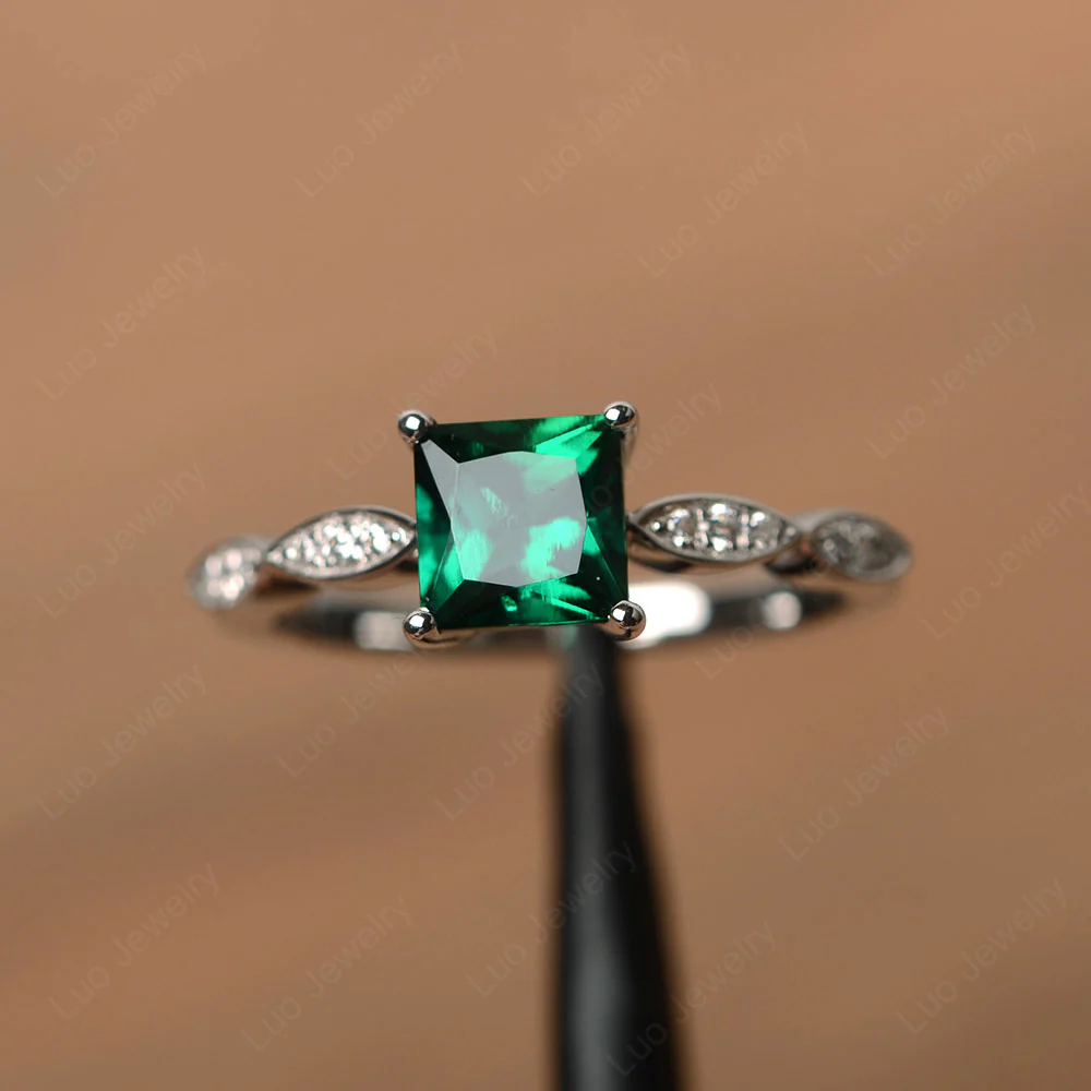 Princess Cut Emerald Ring