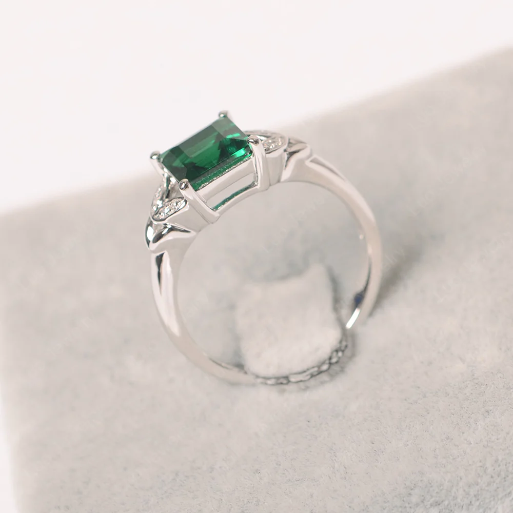 Square Cut Emerald Leaf Ring - Image 3