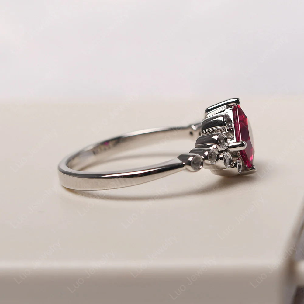 Princess Ruby Cluster Engagement Ring - Image 4