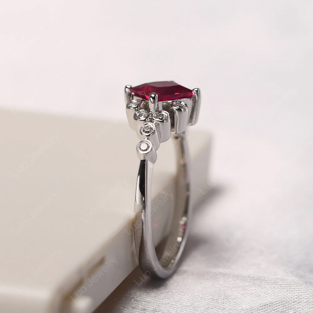 Princess Ruby Cluster Engagement Ring - Image 5