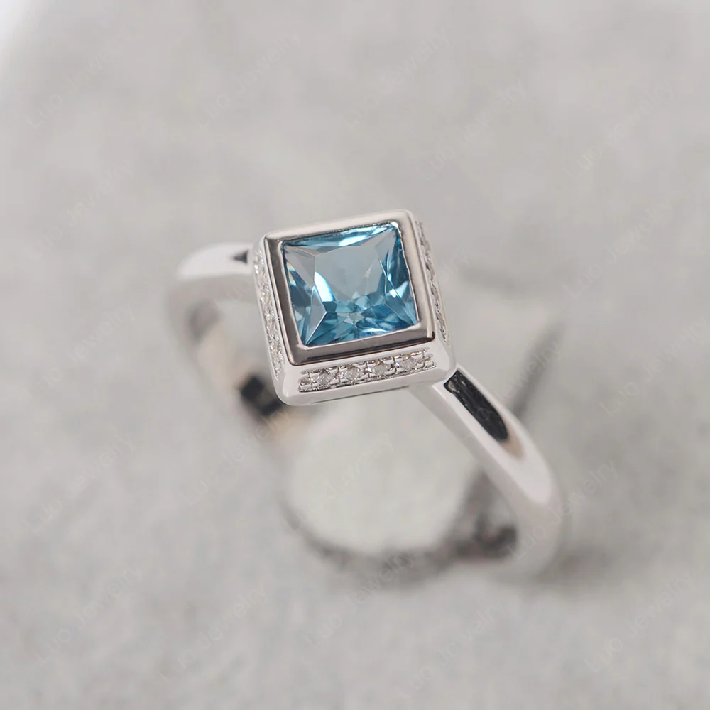 London Blue Topaz Bezel Halo Engagement Ring - Image 2