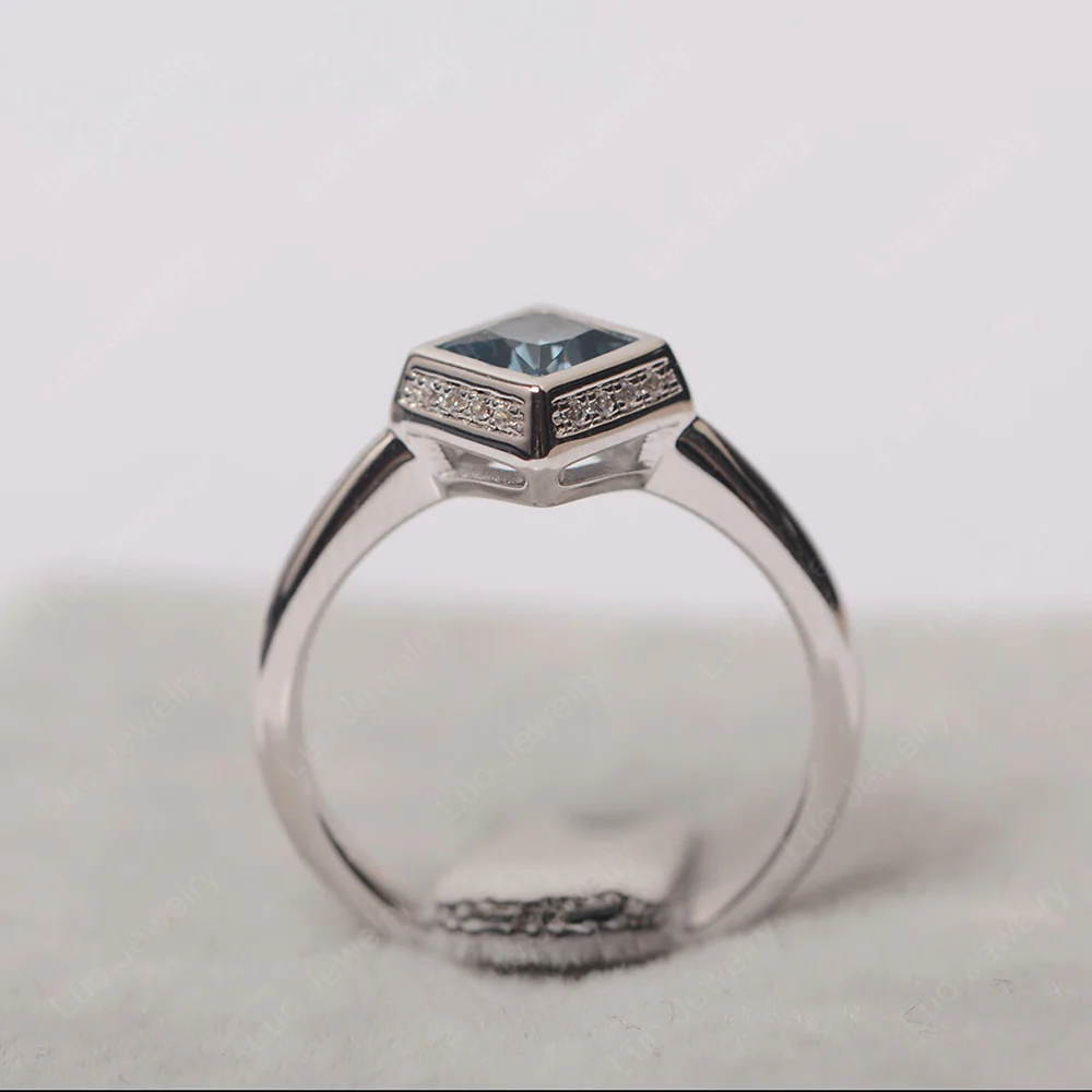 London Blue Topaz Bezel Halo Engagement Ring - Image 3
