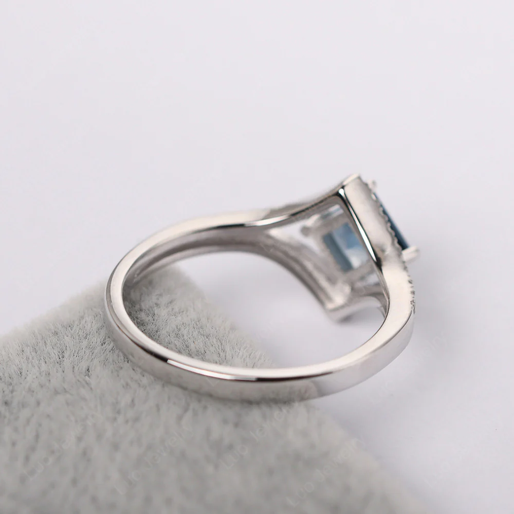 Princess Cut London Blue Topaz Kite Set Halo Ring - Image 3