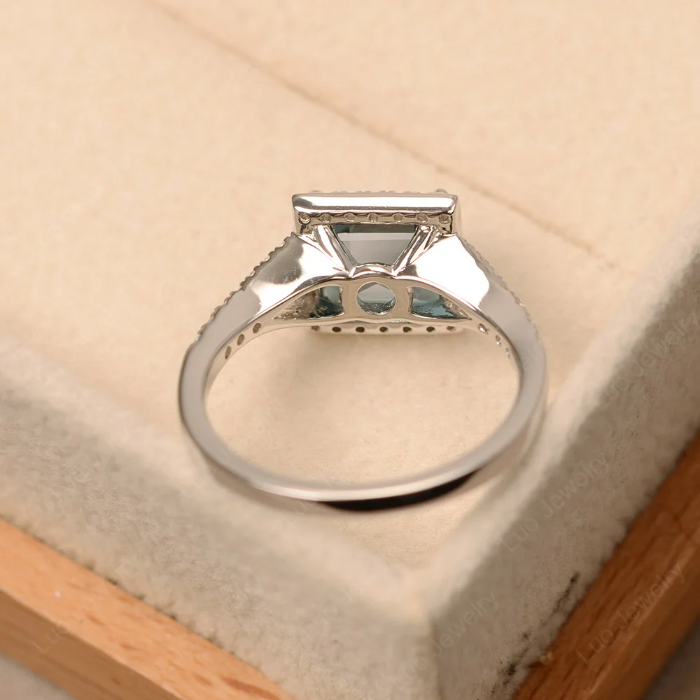 Square Cut London Blue Topaz Split Shank Halo Ring - Image 3