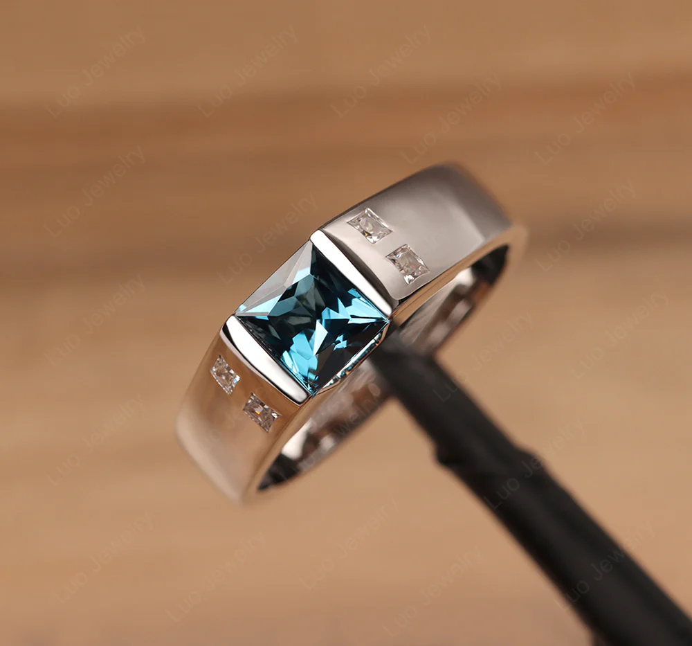 Princess Cut London Blue Topaz Ring for Men - Image 10