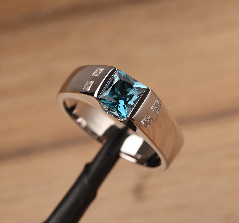 Princess Cut London Blue Topaz Ring for Men - Image 11