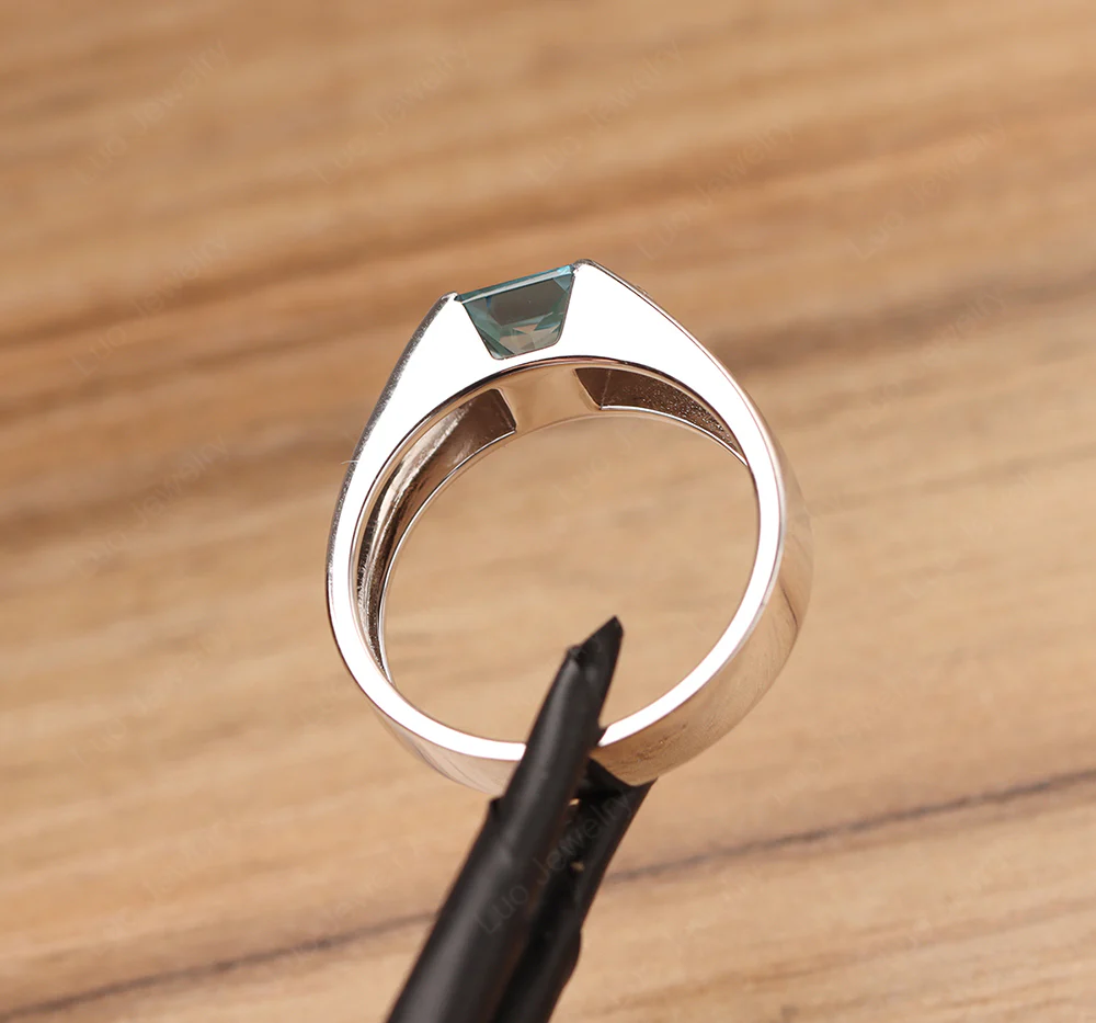 Princess Cut London Blue Topaz Ring for Men - Image 12