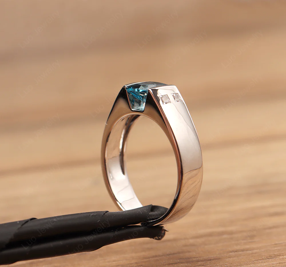 Princess Cut London Blue Topaz Ring for Men - Image 13