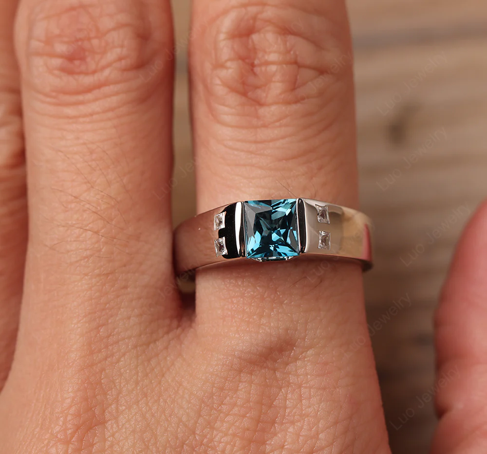 Princess Cut London Blue Topaz Ring for Men - Image 14