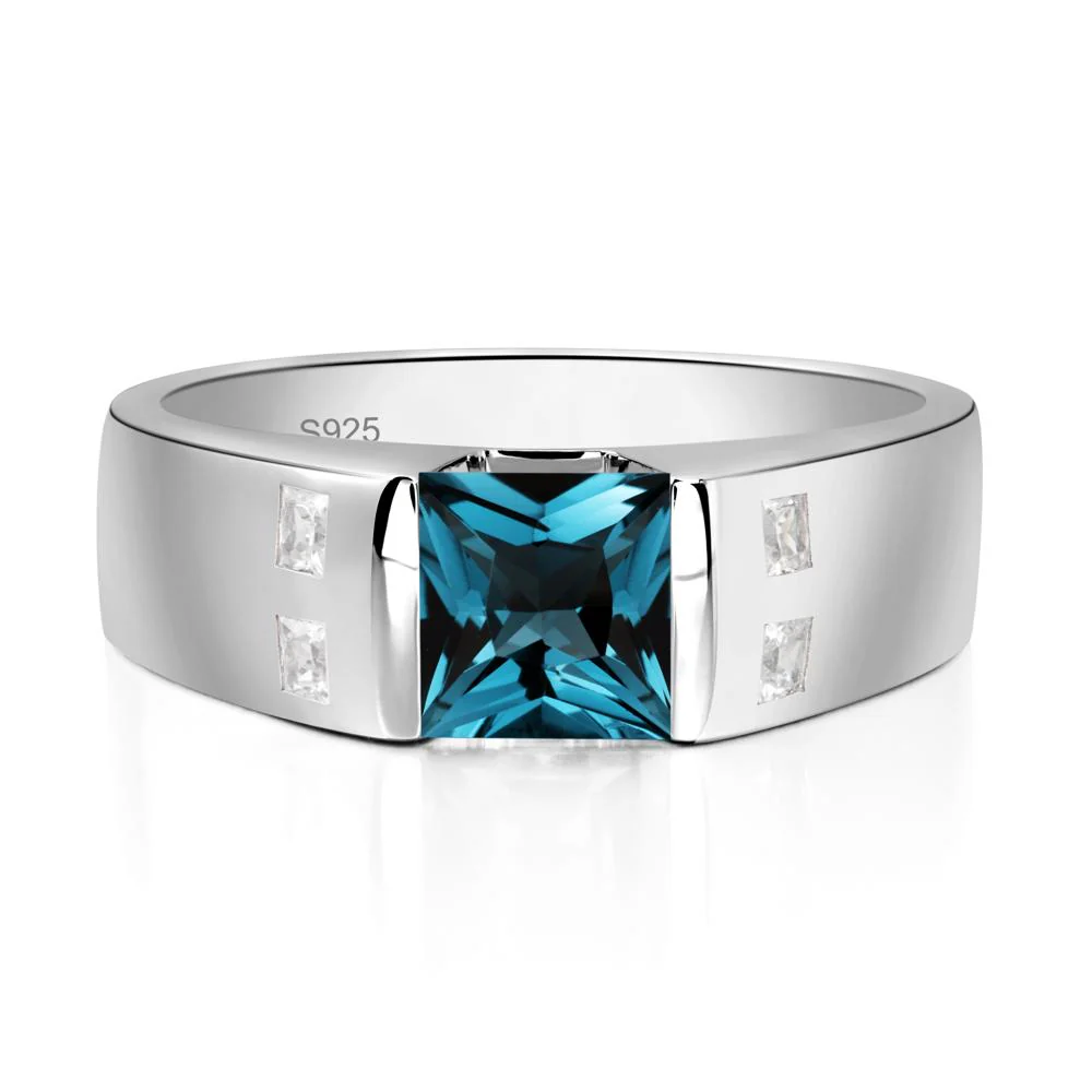 Princess Cut London Blue Topaz Ring for Men - Image 2