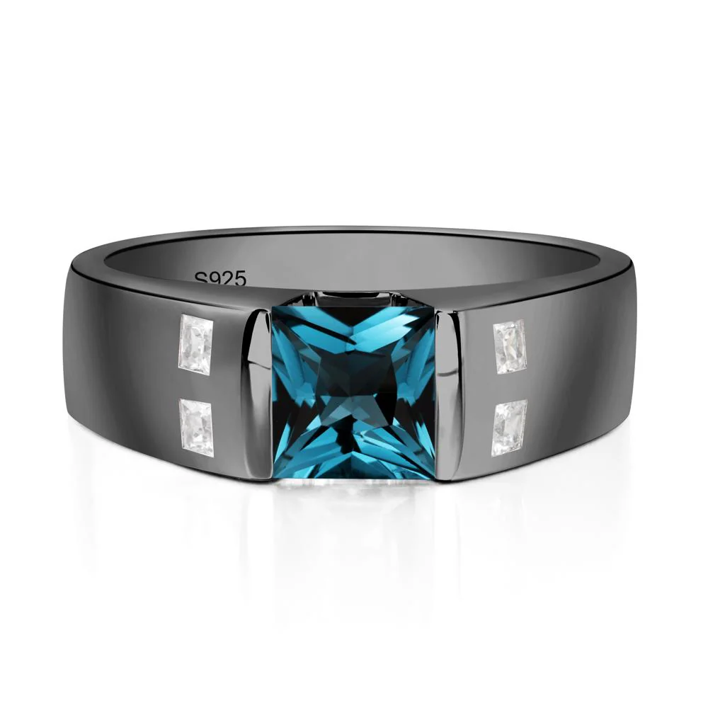 Princess Cut London Blue Topaz Ring for Men - Image 3