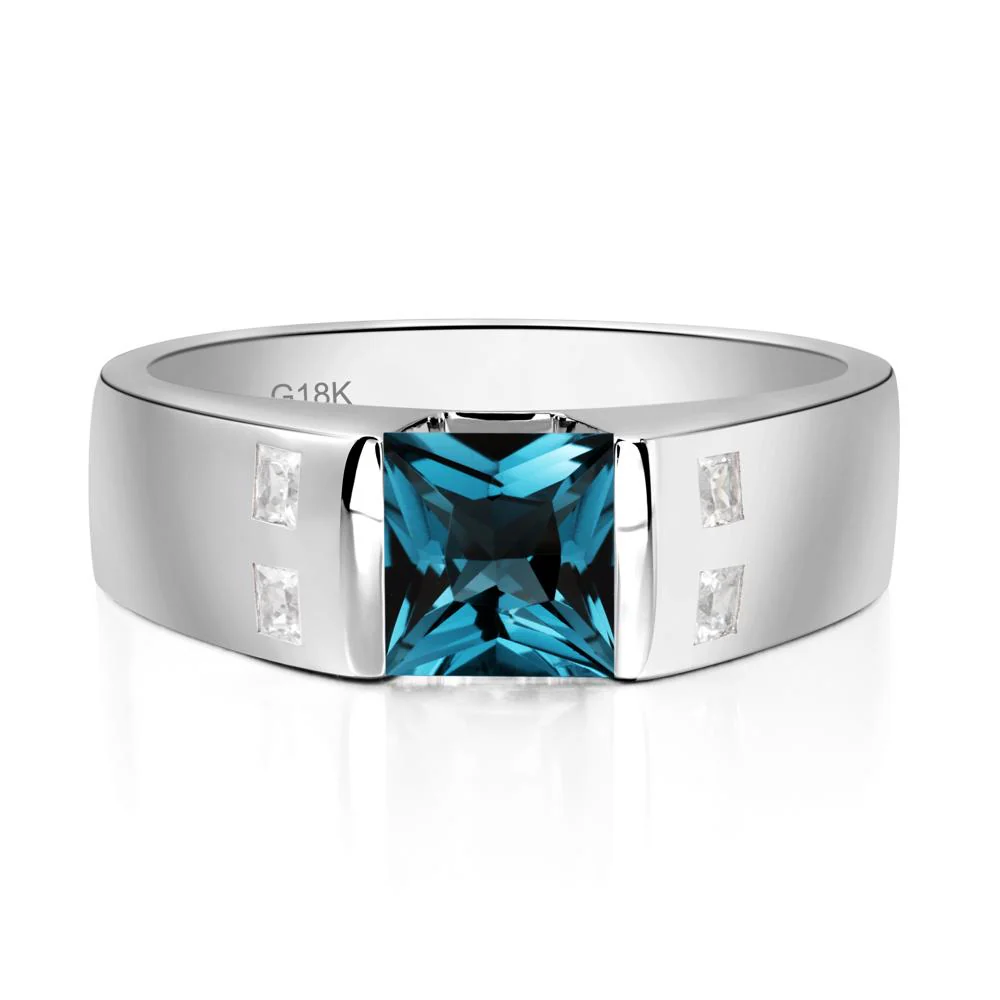 Princess Cut London Blue Topaz Ring for Men - Image 7