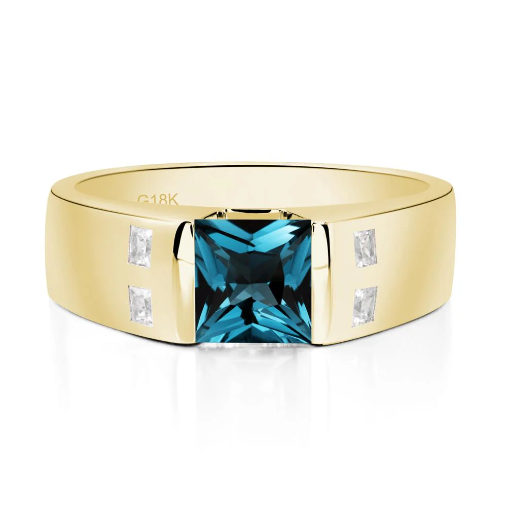 Princess Cut London Blue Topaz Ring for Men - Image 8