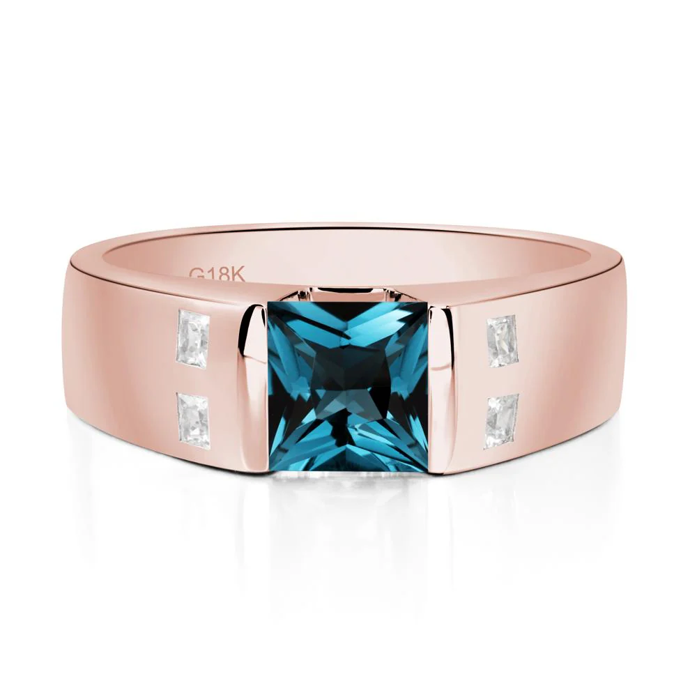 Princess Cut London Blue Topaz Ring for Men - Image 9