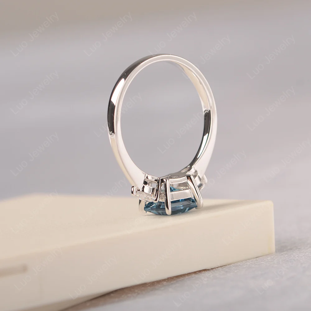 Princess Cut London Blue Topaz Ring with Pear Side Stone - Image 4