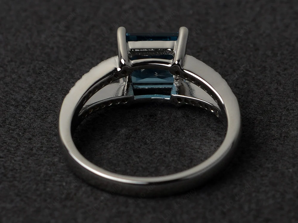 Square Cut London Blue Topaz Split Shank Ring - Image 3