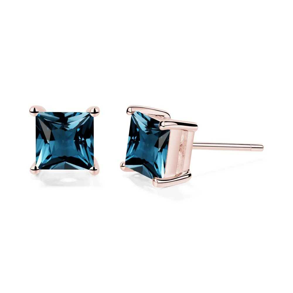 Princess Cut London Blue Topaz Stud Earrings - Image 3