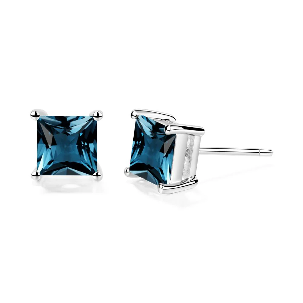 Princess Cut London Blue Topaz Stud Earrings - Image 8