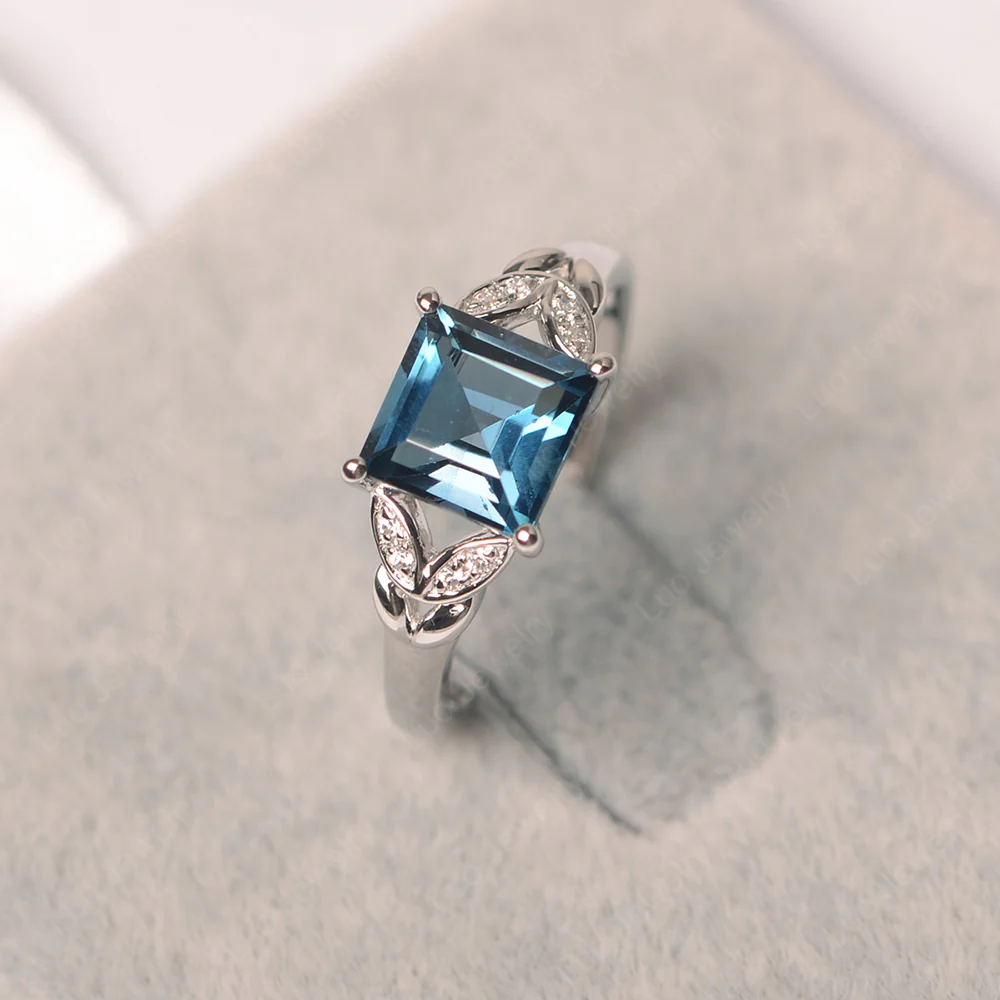 Square Cut London Blue Topaz Leaf Ring