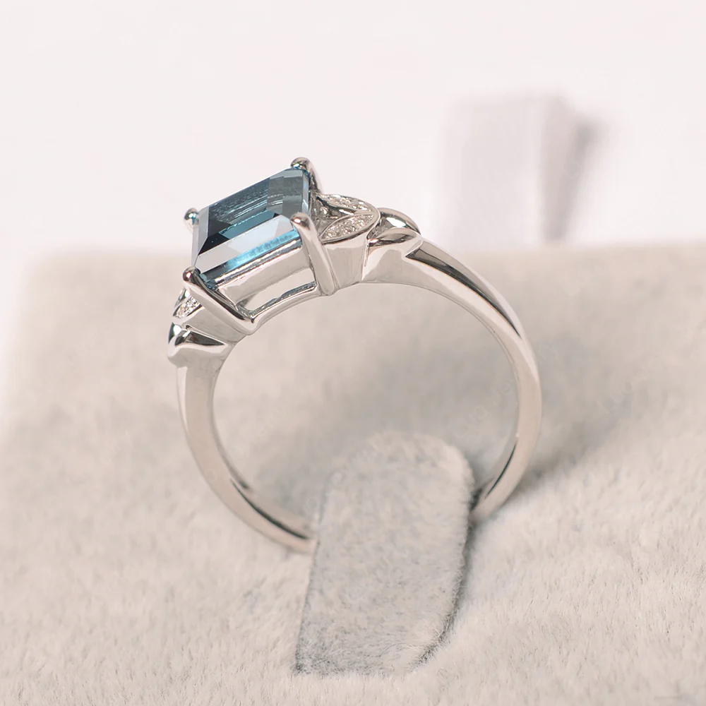 Square Cut London Blue Topaz Leaf Ring - Image 2