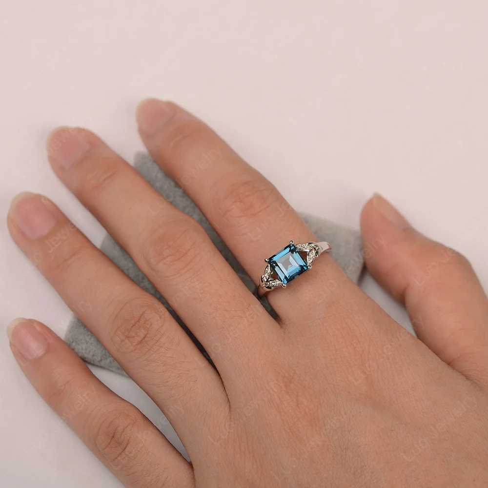 Square Cut London Blue Topaz Leaf Ring - Image 3