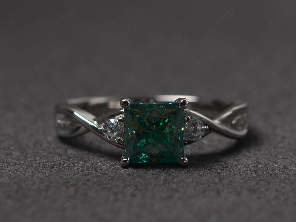 Green Moissanite Princess Cut Twist Engagement Ring - Image 29