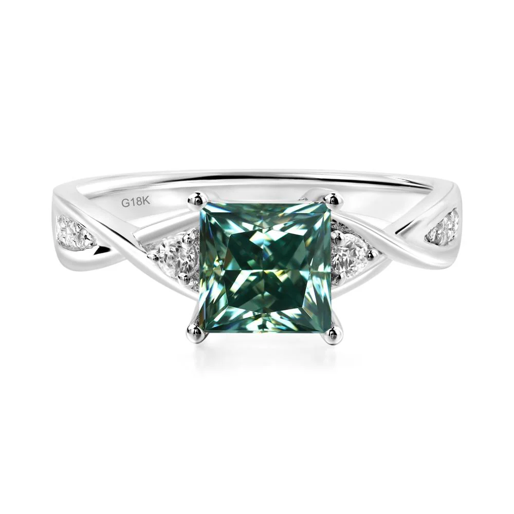 Green Moissanite Princess Cut Twist Engagement Ring - Image 6