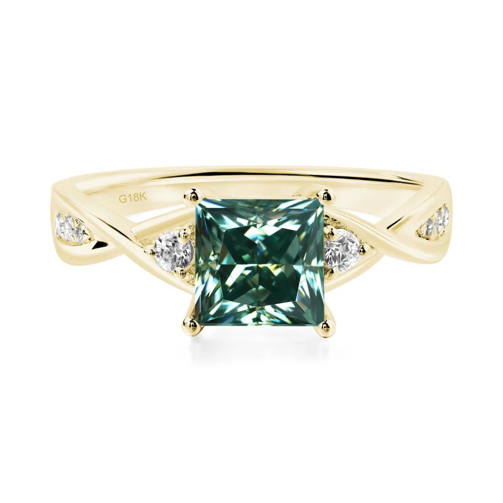 Green Moissanite Princess Cut Twist Engagement Ring - Image 7