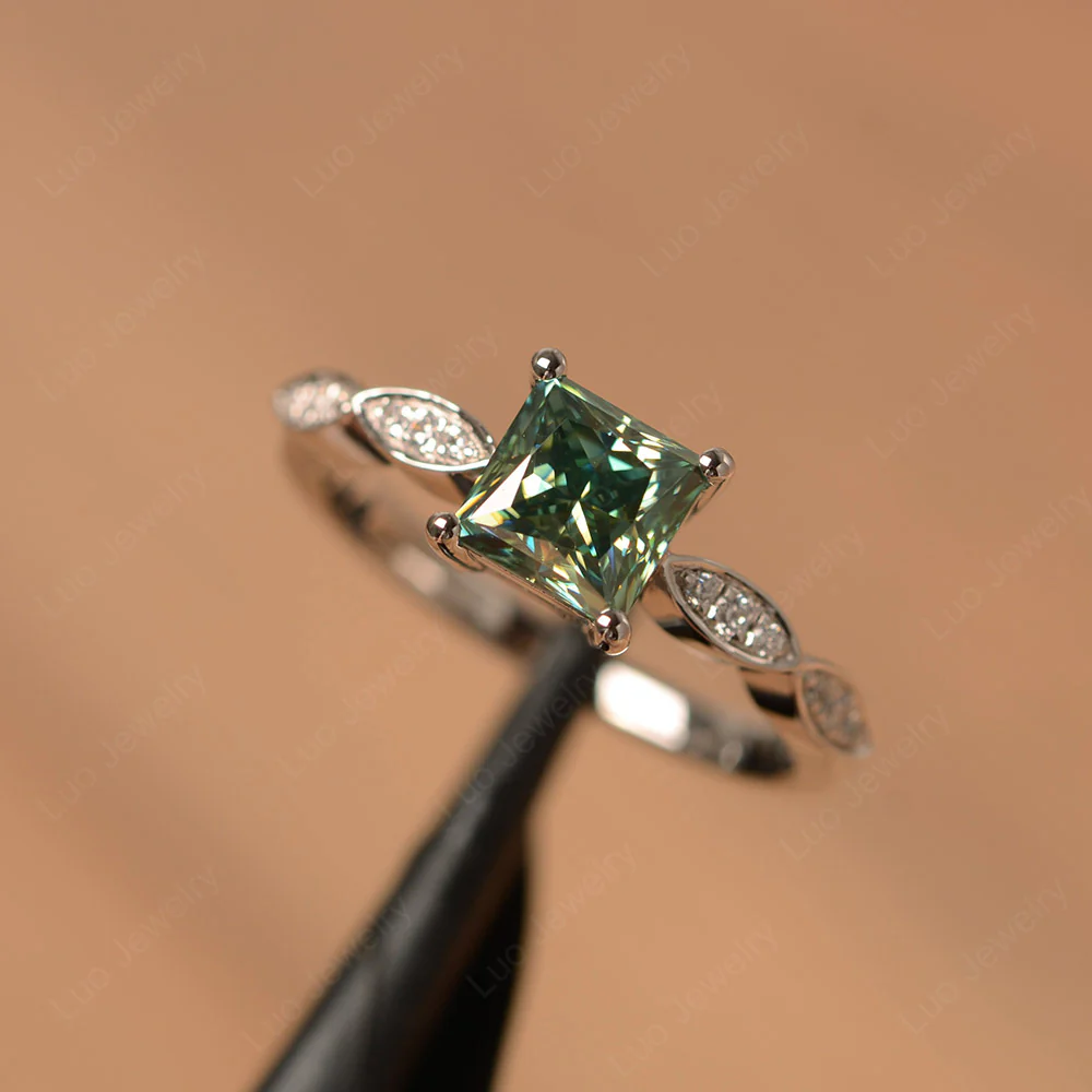 Princess Cut Green Moissanite Ring