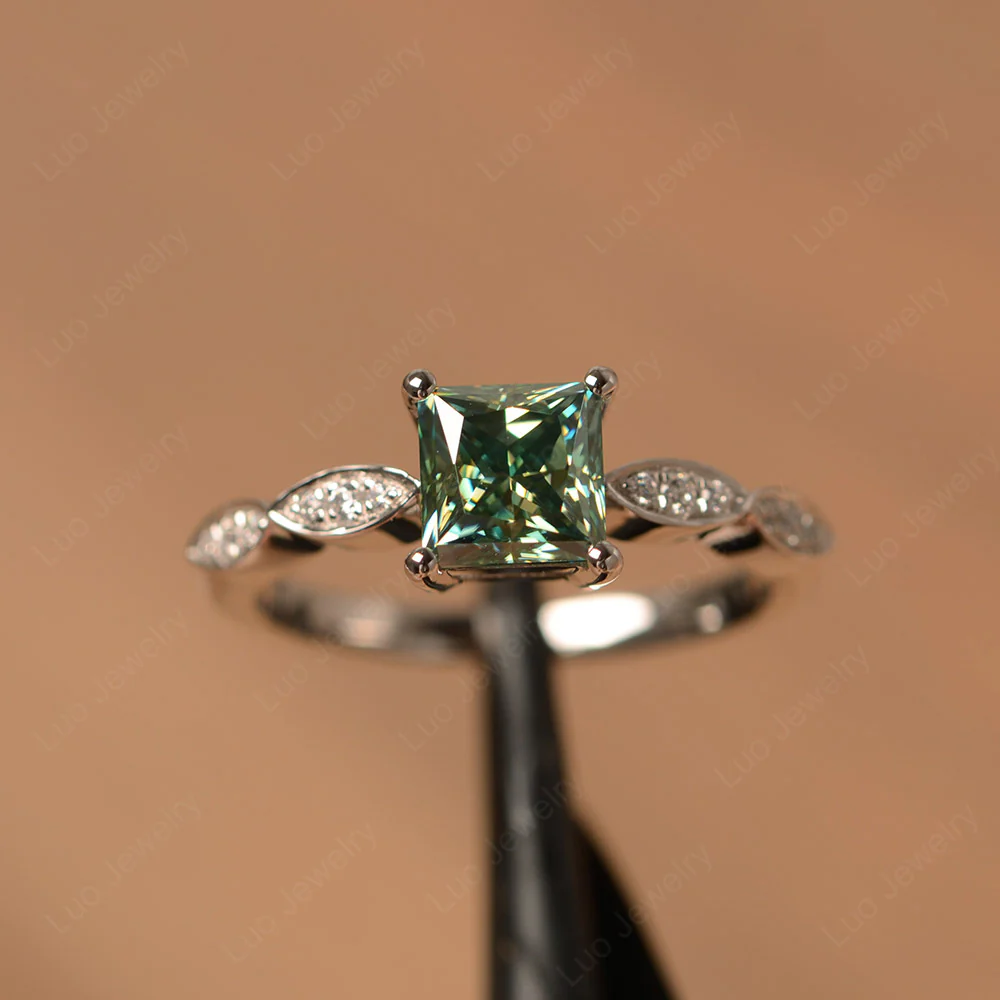 Princess Cut Green Moissanite Ring - Image 2
