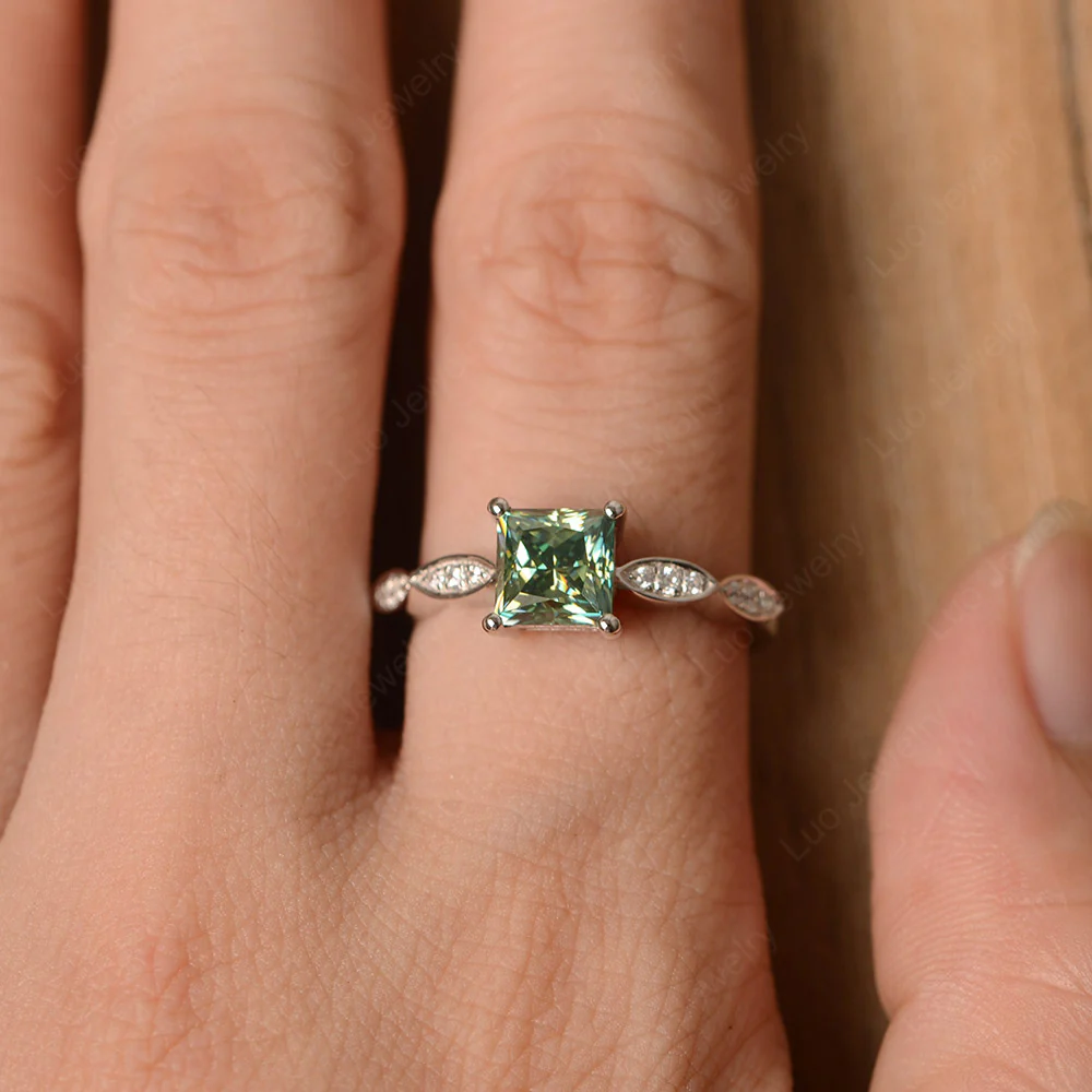 Princess Cut Green Moissanite Ring - Image 5